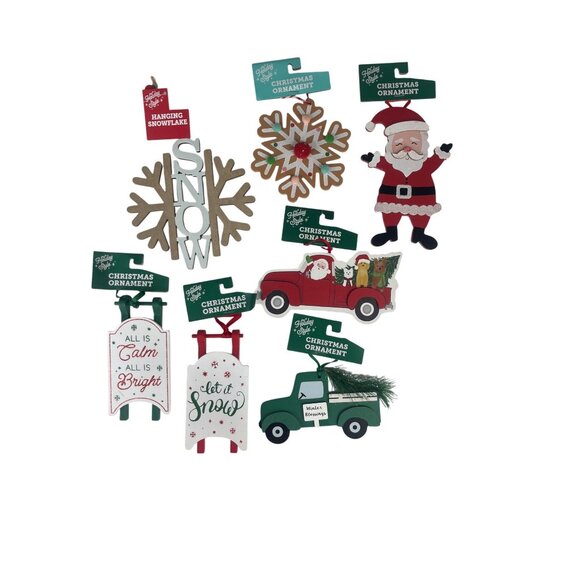 Holiday Style 7 Assorted Christmas Ornaments Santa Truck Snowflake New - Picture 2 of 10